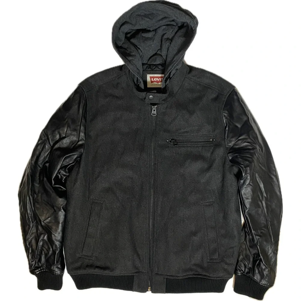 Levi's Charcoal/Black Wool Blend Jacket with Faux Leather Sleeves Mens Size L